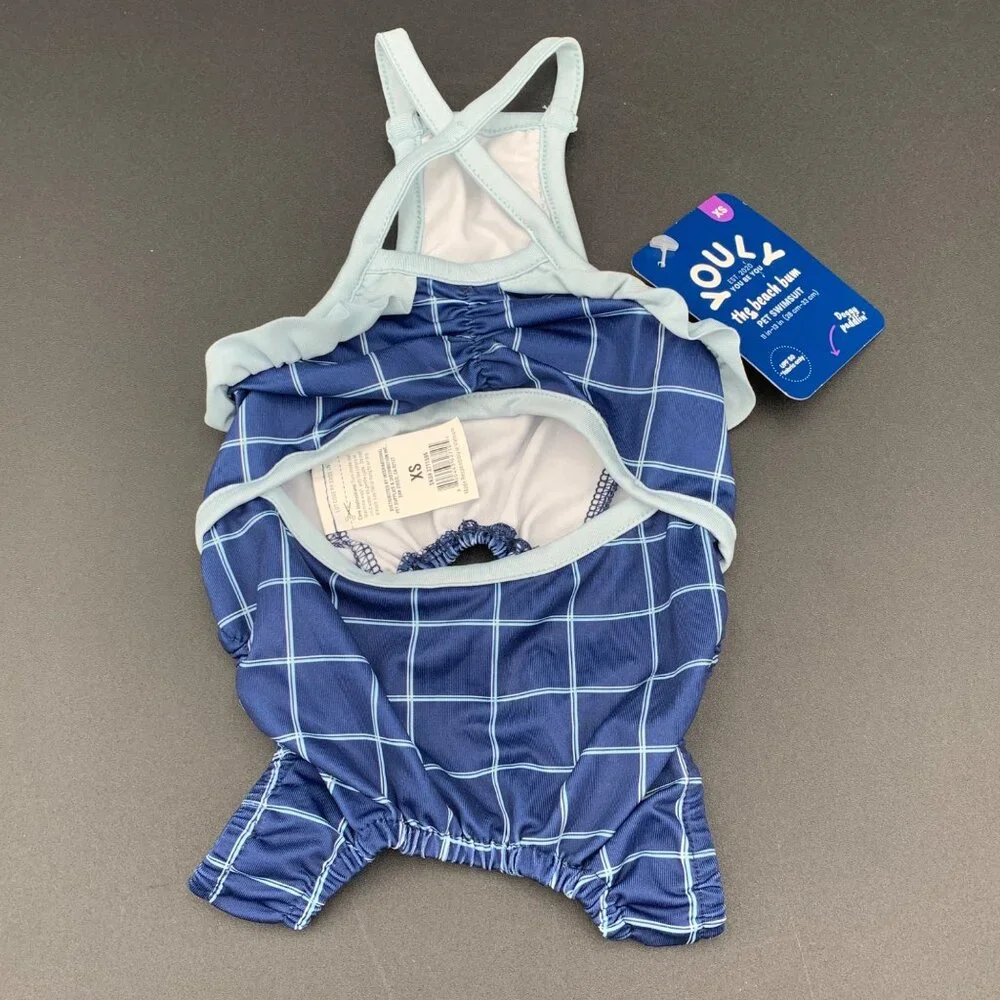 Youly Swimsuit XS 11-13 Inch‎ Pet Dog Blue Check The Beach Bum UPF 50